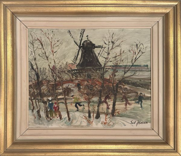 20th century Swedish School 'Skaters by a Windmill'