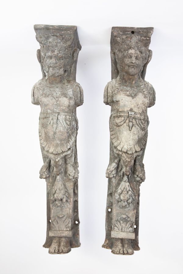 A rare pair of lead caryatids figures