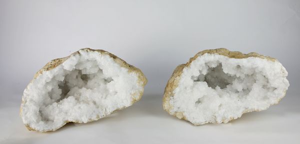 A quartz geode in two halves