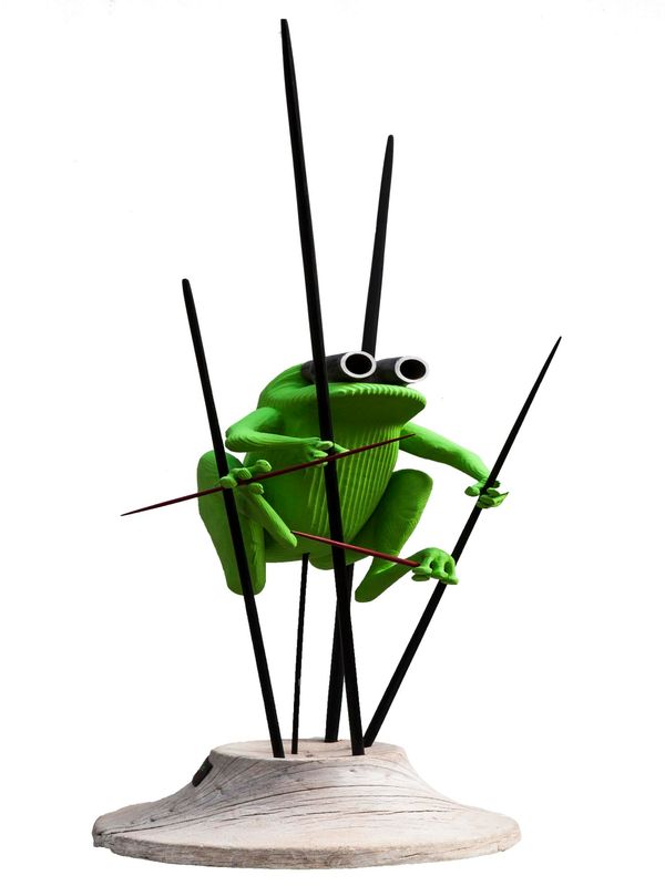 Martin Scorey Frog in reeds Engine pistons and painted wood Unique 116cm high by 65cm wide by 52cm deep