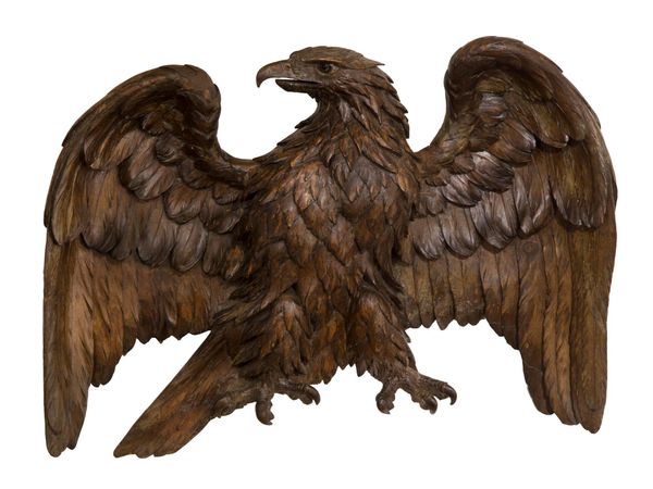 Imperial Eagle Black forest carved hardwood with aged patina and glass eye Unique  47cm high by 53cm wide by 11cm deep