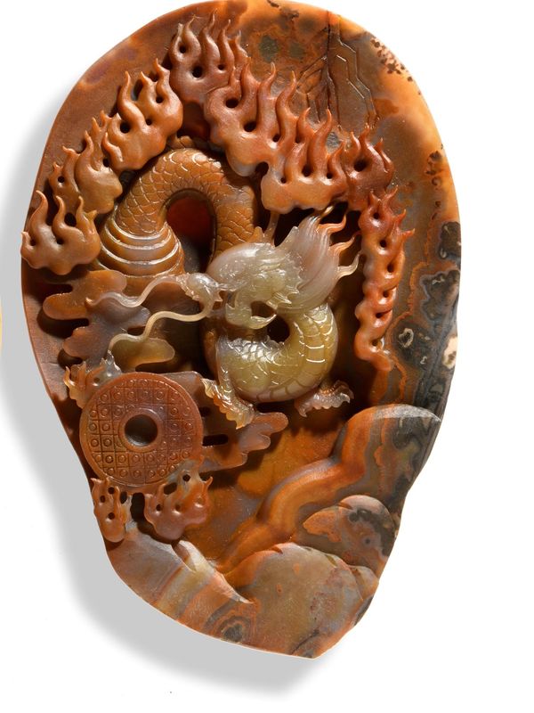 An agate dragon carving modern 26cm  Both of these carvings came from the same geode.