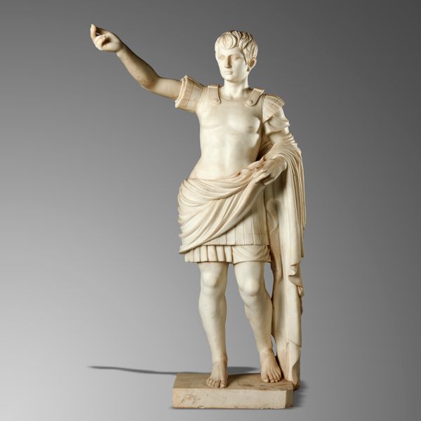 A carved white marble figure of the Roman Emperor Augustus 1st half 20th century 190cm high by 70cm wide by 50cm deep