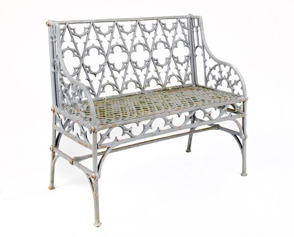 A Val d‘Osne foundry Gothic pattern cast iron seat French, circa 1870 102cm wide