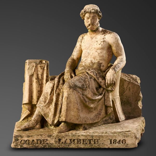 A rare Coade stone figure of a seated man stamped Coade, Lambeth 1840 60cm high by 56cm wide Eleanor Coade (d.1821) opened her Lambeth Manufactory...