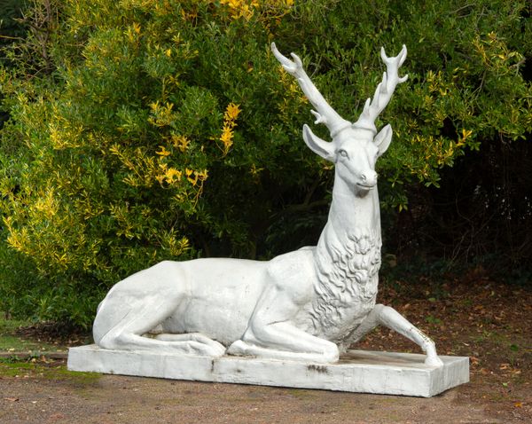 A composition stone stag 2nd half 20th century 190cm high by 205cm long
