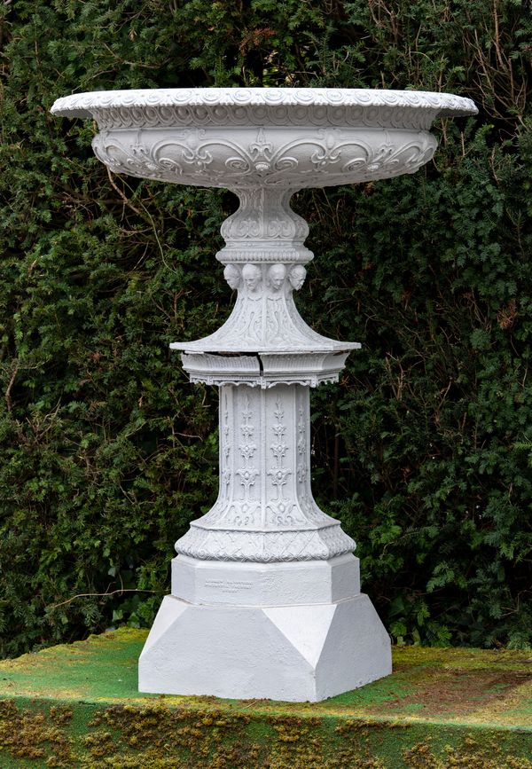 A rare Handyside foundry cast iron bowl on stand 3rd quarter 19th century the base stamped Andrew Handyside, Britannia Foundry, Derby 170cm...
