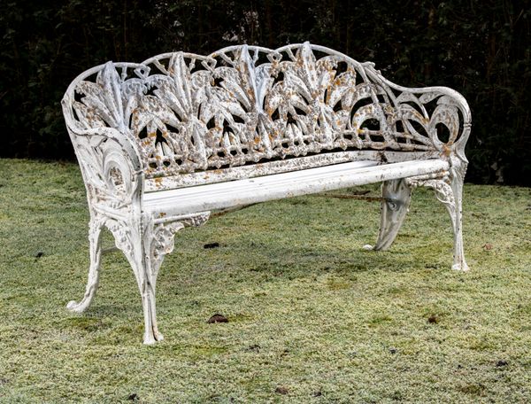 A Coalbrookdale Lily of the Valley pattern cast iron seat late 19th century with diamond registration stamp 156cm long This design, number 171578...