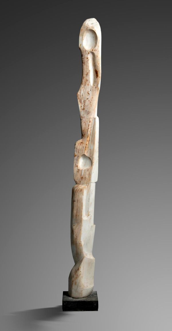 Gerald Moore Marble totem on wooden base 248cm high  Part of the Late Dr Gerald Moore Collection of Paintings and Sculpture