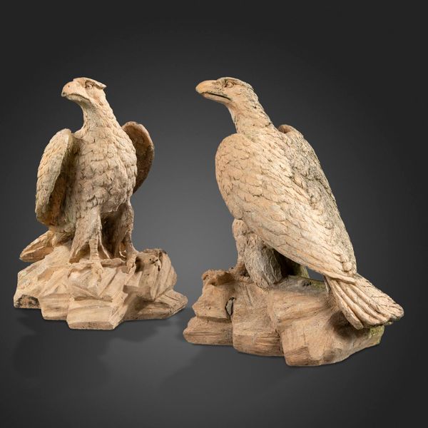 A pair of rare Blanchard‘s terracotta eagles late 19th century each with indistinct makers stamp Blanchard Terracotta London 64cm high Mark Henry...