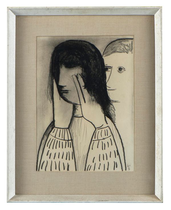 Charles Blackman (Australian, 1928-2018) Head Studies Black chalk Signed with initial B and dated ‘61 The reverse with old label 37cm by 27cm Part...