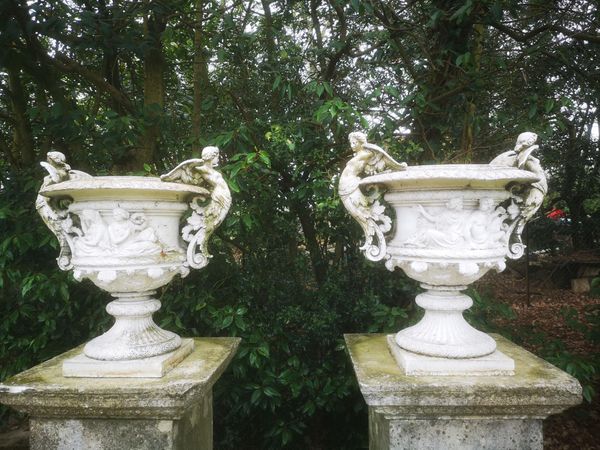A pair of rare cast iron urns, probably by Fiske American 76cm high From a Private Collection in Ireland, see lot 35 for further information