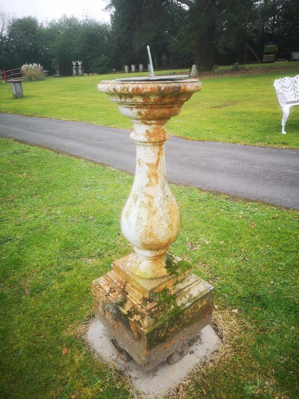 An unusual cast iron sundial 2nd half 19th century with later bronze dial 104cm high From a Private Collection in Ireland, see lot 35 for further...