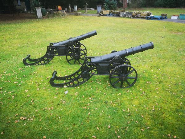 A pair of cast iron signal cannon 2nd half 20th century  barrel length 97cm  From a Private Collection in Ireland, see lot 35 for further...