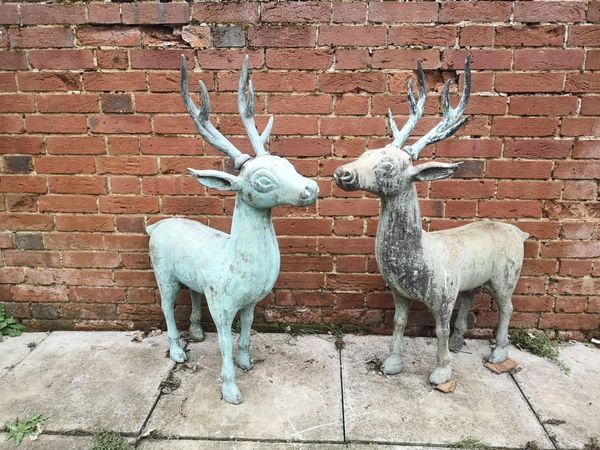 A pair of bronze deer late 20th century 107cm high  From a Private Collection in Ireland, see lot 35 for further information
