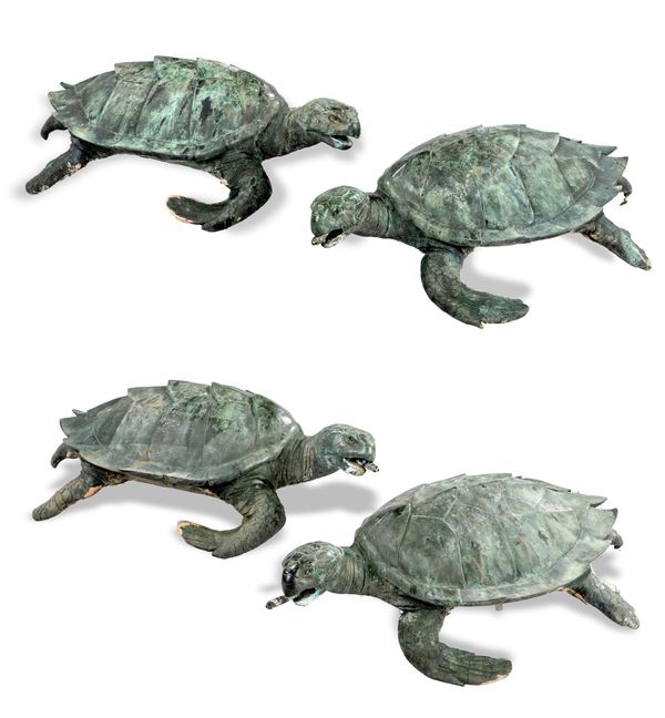 A set of four bronze turtle fountains probably Italian, late 19th/early 20th century mouths plumbed for water 51cm long From a Private Collection in...