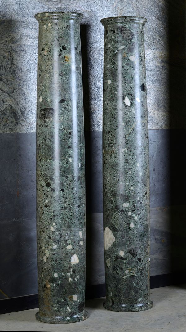 A pair of Italian Verde Antico marble columns 19th century 202cm high by 35cm diameter