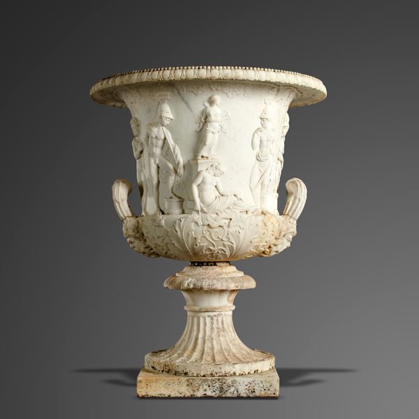 A carved white marble Medici urn  late 18th/early 19th century 101cm high First recorded in 1598 in the inventory of the Villa Medici, Rome although...