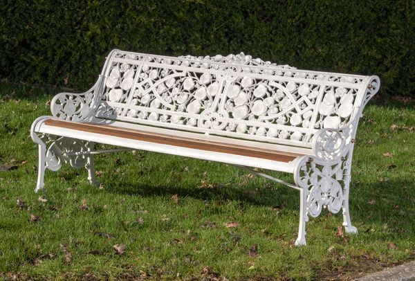 A Coalbrookdale Nasturtium pattern cast iron seat last quarter 19th century fully stamped C B Dale with registration number and diamond registration...