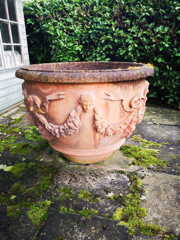 An exceptionally large composition stone planter 2nd half 20th century 97cm high by 135cm diameter Provenance: From a private garden in Totteridge,...