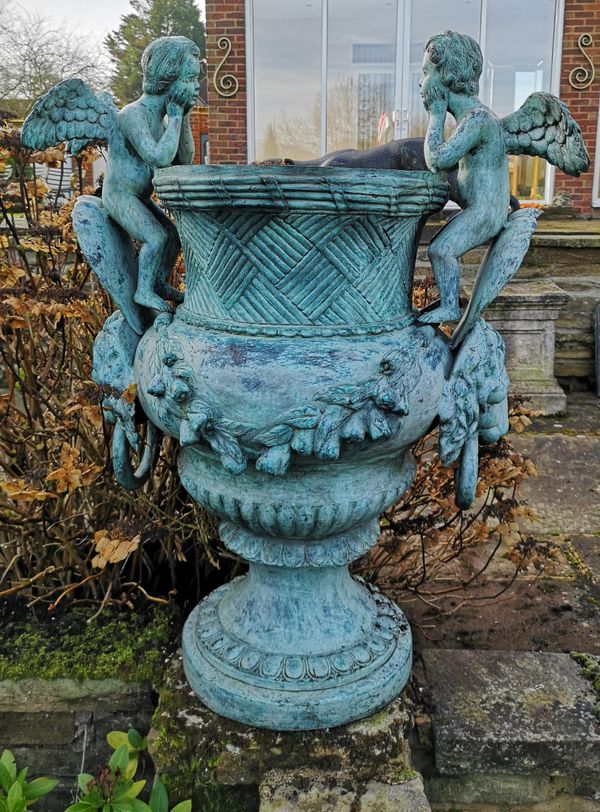 A bronze urn 2nd half 20th century 100cm high Provenance: From a private garden in Totteridge, North London