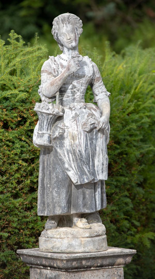 A lead figure of a flower girl early 20th century 132cm high