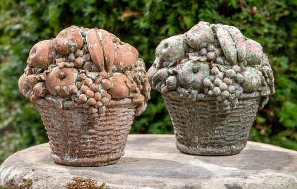 A pair of terracotta fruit baskets late 19th century 27cm high