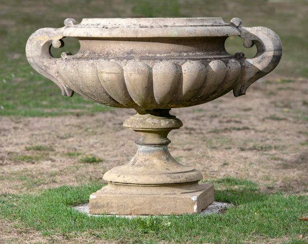 A substantial carved sandstone urn mid 19th century 100cm high by 135cm wide