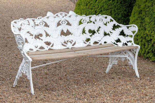 A large Coalbrookdale Fern and Blackberry pattern seat circa 1870 193cm wide The original design, number 113617, was registered and patented at the...