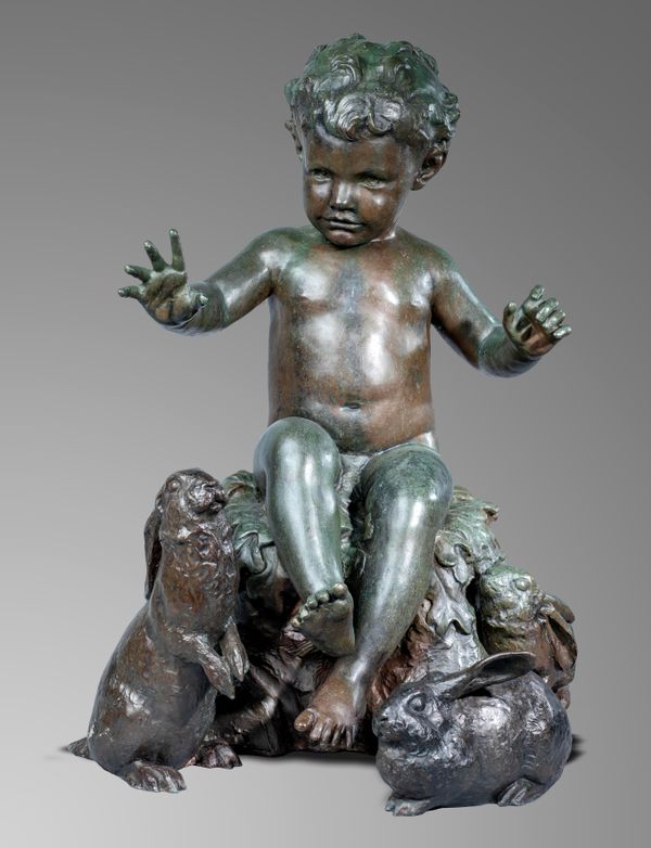 Brenda Putnam: A group of three bronzes  the boy sitting on a rocky outcrop signed and dated B Putnam 1924 and foundry mark Kunst Foundry NY  the...