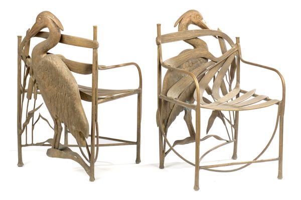 &#9650; A similar pair of chairs the backs decorated with cranes