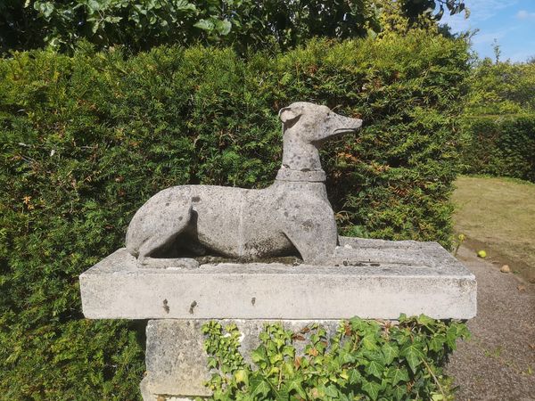 An Austin and Seeley composition stone greyhound 2nd half 19th century 57cm high by 100cm long Felix Austin went into business in 1828 having bought...