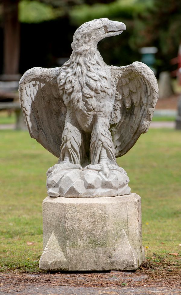 An Austin and Seeley composition stone eagle 2nd half 19th century  on associated plinth 124cm high overall see footnote to previous lot