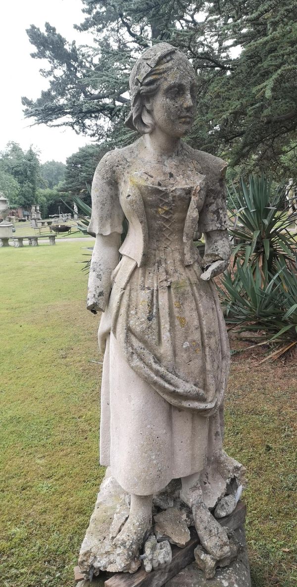 Attributed to Austin and Seeley: A composition stone figure of a rustic girl 2nd half 19th century damages 154cm high SEE LOT 41 for further...
