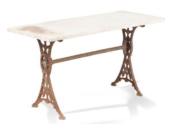 A cast iron table with marble top late 19th century 134cm long