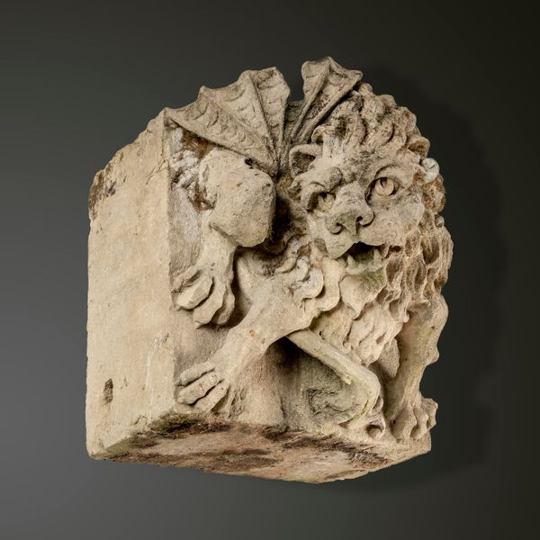 A rare and fine carved Cotswold stone gargoyle lion signed and dated H. Blazer 1833 Aug 9, mouth drilled for water 78cm high by 77cm wide by 84cm...