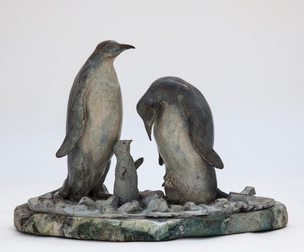 &#9650; Annette Yarrow, (born 1932) Penguin Family Bronze on stone Signed edition 1 of 9, 2006 24cm high by 36cm wide by 19cm deep
