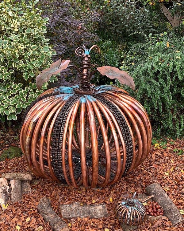 Giles C Bones Giant Pumpkin Copper, Steel and Bike Chains Laquered Unique 100cm high by 150cm diameter
