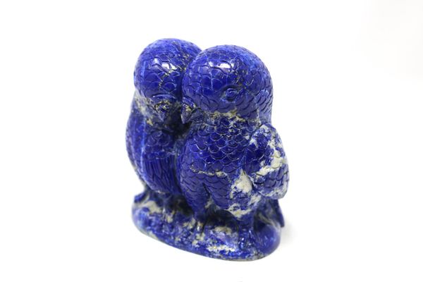 A madani quality lapis lazuli group of love birds 12cm high by 10cm wide, 1.2kg