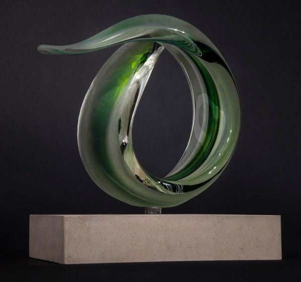 Charlie MacPherson Green Spiral Glass on limestone base Signed Unique 36cm high by 35cm wide by 18cm deep