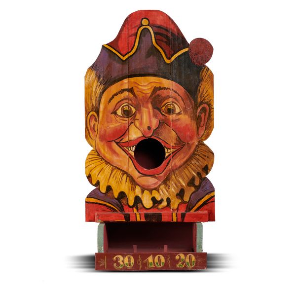 A painted Passe-Boule game board of a Jester modern 86cm high by 42cm wide