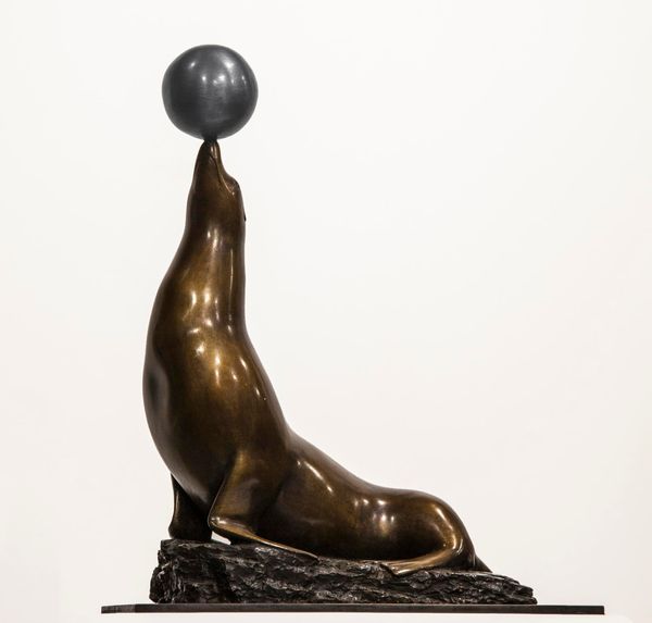 David Norris Circus Seal With Ball Bronze  Signed 34cm high by 24cm wide by 14cm deep 