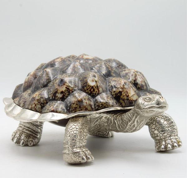 Jewellery Casket Silvered turtle & limpet shells 14cm high by 35cm wide by 27cm deep 