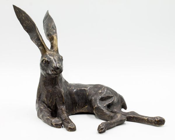 Lying Hare Bronze 24cm high by 29cm wide by 26cm deep