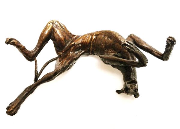 Mohammed Tahir Greyhound on Back Bronze 5cm high by 14cm wide by 9cm deep