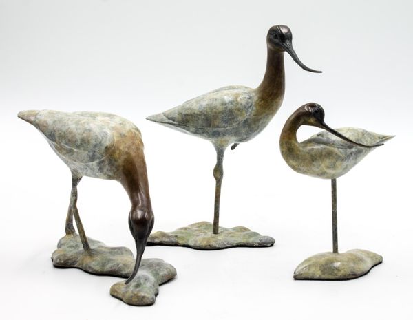 Signed AZ Avocet Family Bronze largest 19cm high by 19cm wide by 7cm deep