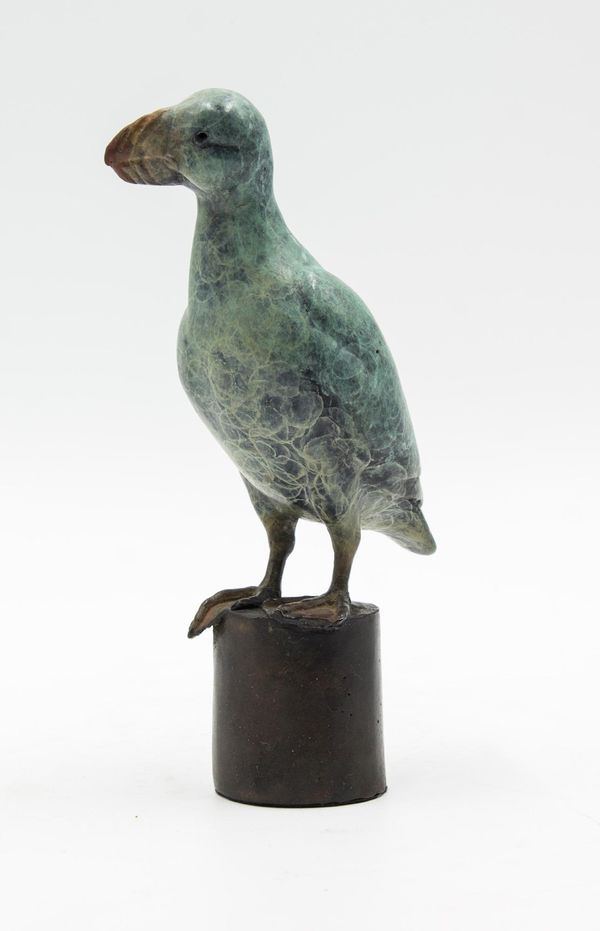 Signed AZ Standing Puffin, Blue-green patinated bronze Edition 10 of 250 19cm high by 9cm wide by 8cm deep