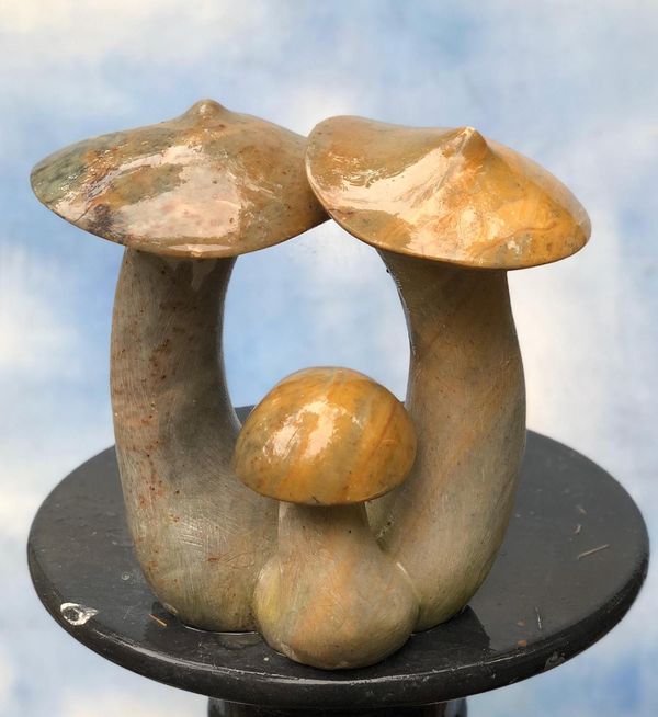 Simon Chidharara Mushroom Set Serpentine stone Unique 26cm high by 28cm wide by 15cm deep