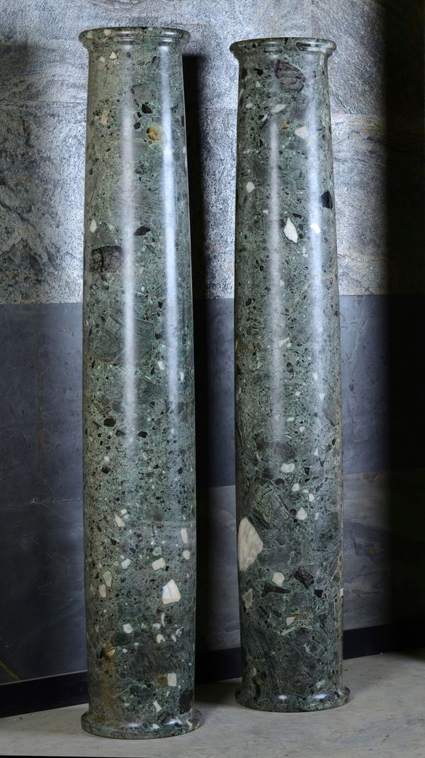 A pair of Italian Verde Antico marble columns   WITHDRAWN 19th century 202cm high by 35cm diameter