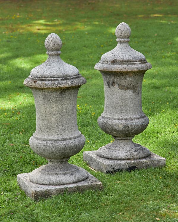 A pair of composition stone gate pier finials early 20th century 90cm high